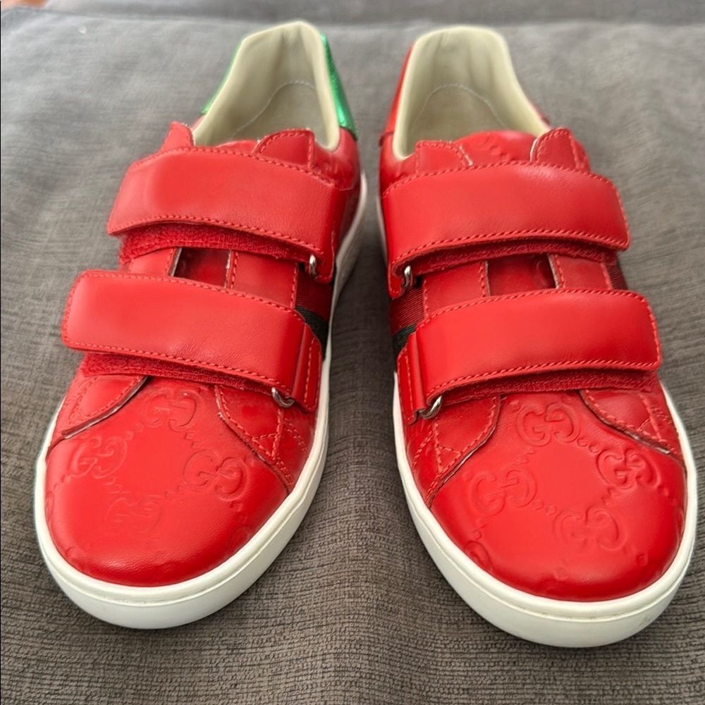Gucci Red Ace Leather Velcro Sneakers
